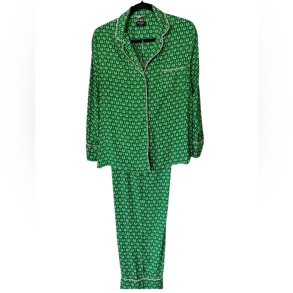 Kate Spade Charming Allover Print Green Pajama Set Elastic Waist Women Size M/M - Picture 3 of 16